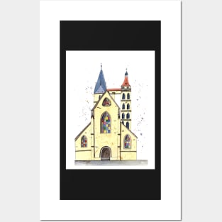 gothic church in Germany whimsical watercolor painting Posters and Art